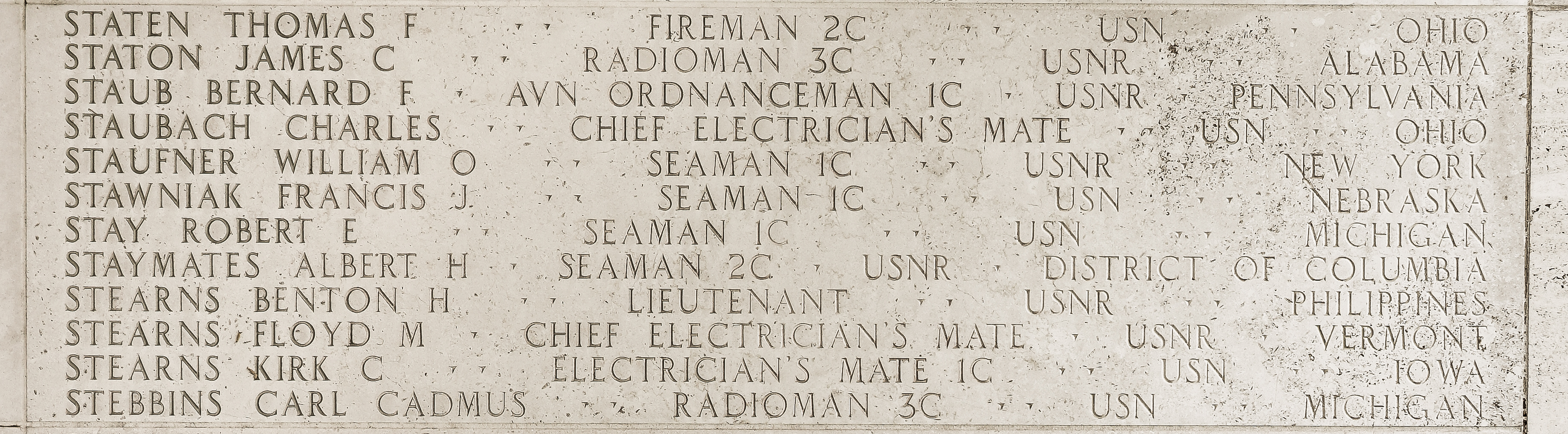 Carl Cadmus Stebbins, Radioman Third Class